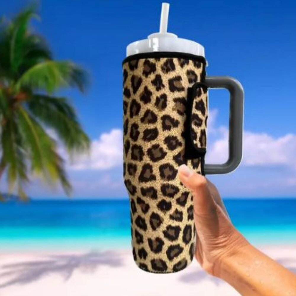 LEOPARD PRINT INSULATED TUMBLER CUP COVER